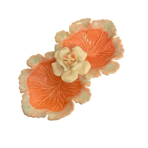 Vintage California Pottery Mid Century Rose Serving Trinket Cottagecore Dish - Picture 2 of 8